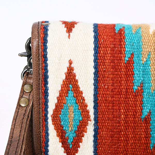 ADBG485 Multicolor Southwestern Wool Organizer Bag with Leather Trim & Crossbody Strap