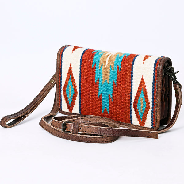 ADBG485 Multicolor Southwestern Wool Organizer Bag with Leather Trim & Crossbody Strap