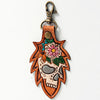 LC-ADKR164 Tooled Leather Skull Keyring Floral Design with Swivel Clip