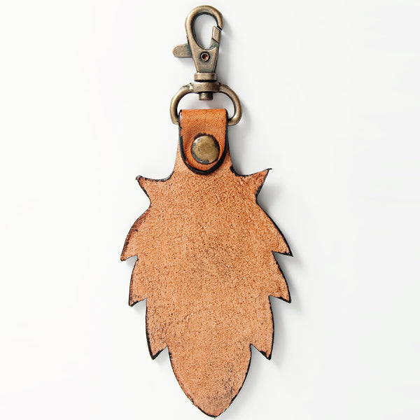 ADKR172 Tooled Leather Keyring Native Headdress, Cactus & Sunflower Motif