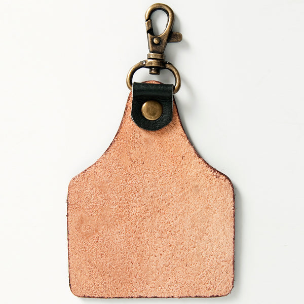ADKR177 Hand-Tooled Leather Cactus keyring with Swivel Clasp Western Style