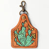 ADKR177 Hand-Tooled Leather Cactus keyring with Swivel Clasp Western Style