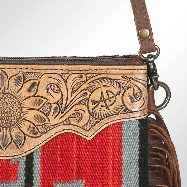 ADBG236 American Darling Hand-Tooled Floral Cross body Bag with Woven Saddle Blanket & Fringes