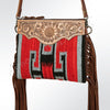 ADBG236 American Darling Hand-Tooled Floral Cross body Bag with Woven Saddle Blanket & Fringes