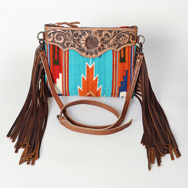 ADBG236 American Darling Western Cross body Bag Hand-Tooled Leather & Saddle Blanket