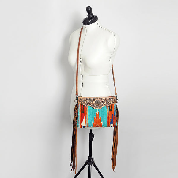 ADBG236 American Darling Western Cross body Bag Hand-Tooled Leather & Saddle Blanket