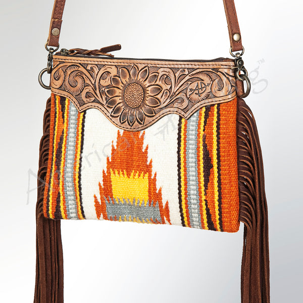 ADBG236 American Darling Western Cross body Bag Hand-Tooled Leather & Saddle Blanket