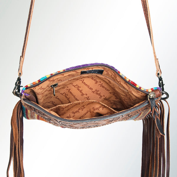 ADBG236 American Darling Western Cross body Bag Hand-Tooled Leather & Saddle Blanket