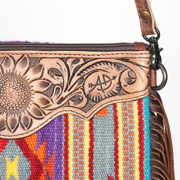 ADBG236 American Darling Western Cross body Bag Hand-Tooled Leather & Saddle Blanket