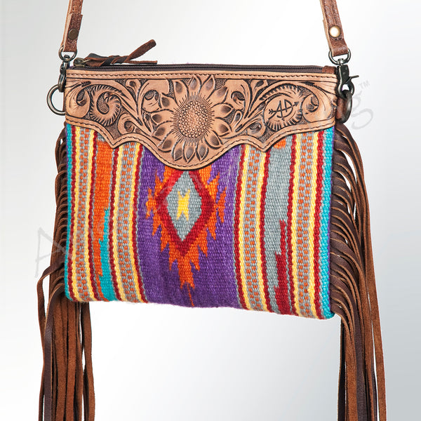 ADBG236 American Darling Western Cross body Bag Hand-Tooled Leather & Saddle Blanket