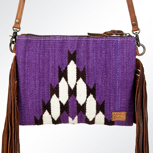 ADBG236 American Darling Western Cross body Bag Hand-Tooled Leather & Saddle Blanket