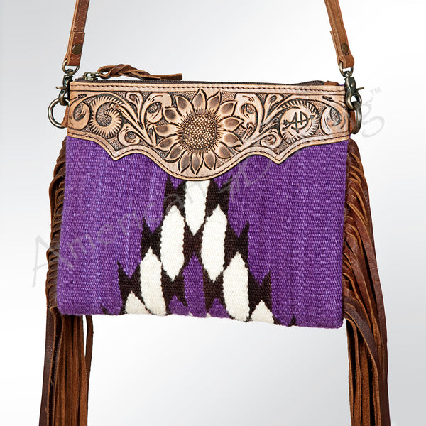 ADBG236 American Darling Western Cross body Bag Hand-Tooled Leather & Saddle Blanket