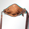 ADBG344 American Darling Western Leather Wristlet Bag with Hand Tooled Floral Carving and Saddle Blanket