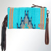 ADBG344 American Darling Western Leather Wristlet Bag with Hand Tooled Floral Carving and Saddle Blanket