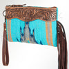 ADBG344 American Darling Western Leather Wristlet Bag with Hand Tooled Floral Carving and Saddle Blanket