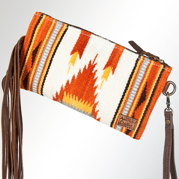 ADBG344 American Darling Western Leather Wristlet Bag with Hand Tooled Floral Carving and Saddle Blanket