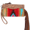 ADBG344 American Darling Western Leather Wristlet Bag with Hand Tooled Floral Carving and Saddle Blanket