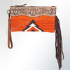 ADBG344 American Darling Western Leather Wristlet Bag with Hand Tooled Floral Carving and Saddle Blanket