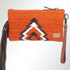 ADBG344 American Darling Western Leather Wristlet Bag with Hand Tooled Floral Carving and Saddle Blanket