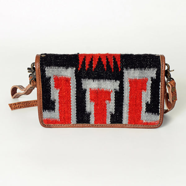 ADBG485 Southwestern Wool Organizer Bag with Leather Trim & Geometric Pattern