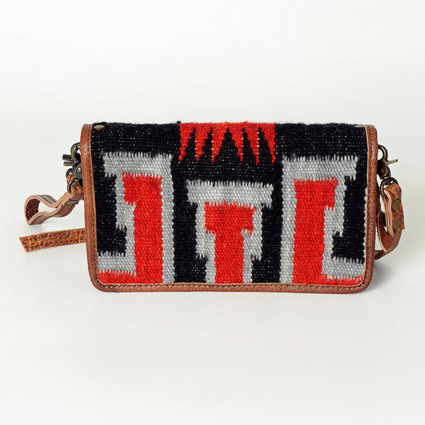 ADBG485 Southwestern Wool Organizer Bag with Leather Trim & Geometric Pattern
