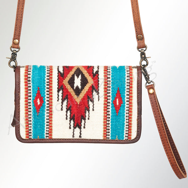 ADBG485 Southwestern Wool Organizer Bag with Leather Trim & Geometric Pattern