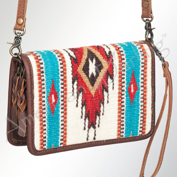 ADBG485 Southwestern Wool Organizer Bag with Leather Trim & Geometric Pattern