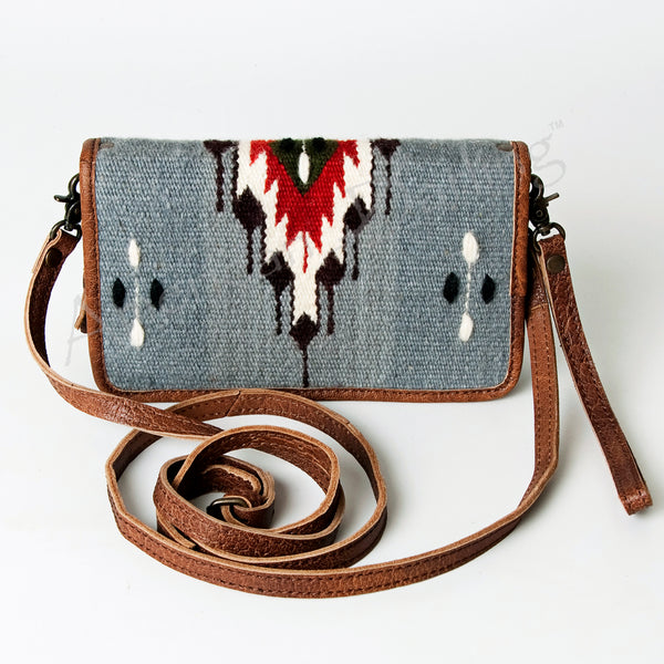 ADBG485 Southwestern Wool Organizer Bag with Leather Trim & Geometric Pattern