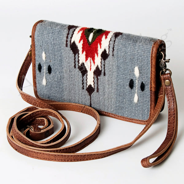 ADBG485 Southwestern Wool Organizer Bag with Leather Trim & Geometric Pattern