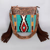 ADBG510 American Darling Tooled Leather & Saddle Blanket Crossbody Bag - Western Fringe Purse