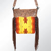 ADBG510 American Darling Tooled Leather & Saddle Blanket Crossbody Bag - Western Fringe Purse