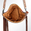 ADBG510 American Darling Tooled Leather & Saddle Blanket Crossbody Bag - Western Fringe Purse
