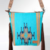 ADBG510 American Darling Tooled Leather & Saddle Blanket Crossbody Bag - Western Fringe Purse