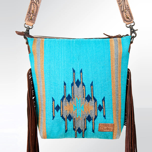 ADBG510 American Darling Tooled Leather & Saddle Blanket Crossbody Bag - Western Fringe Purse