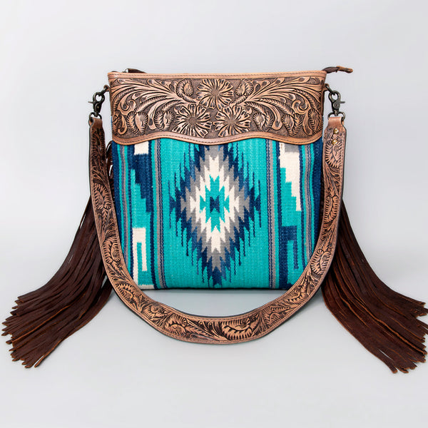 ADBG510 American Darling Hand Tooled Floral & Hand Woven Saddle Blanket Large Cross Body Bag