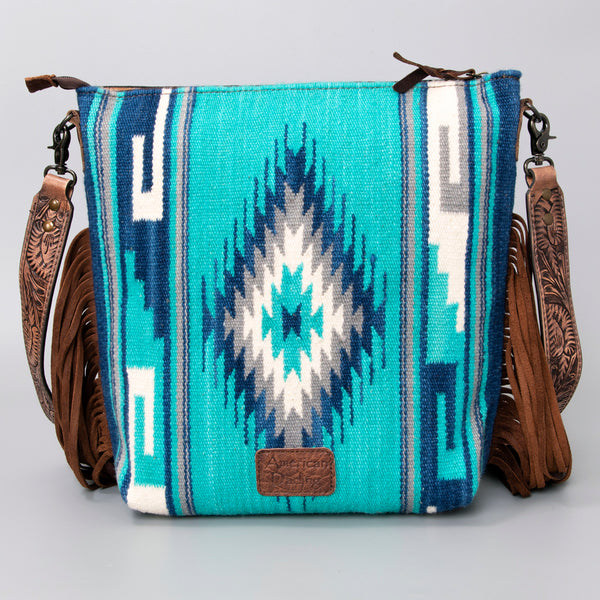 ADBG510 American Darling Hand Tooled Floral & Hand Woven Saddle Blanket Large Cross Body Bag