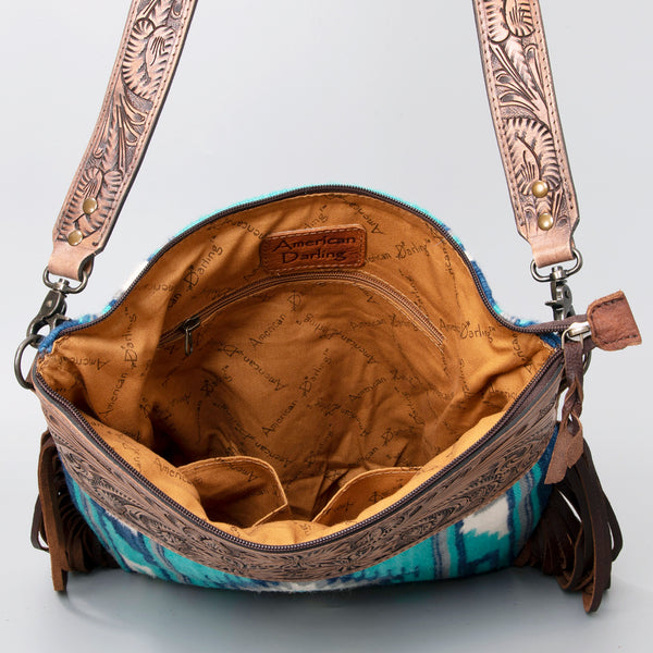 ADBG510 American Darling Hand Tooled Floral & Hand Woven Saddle Blanket Large Cross Body Bag