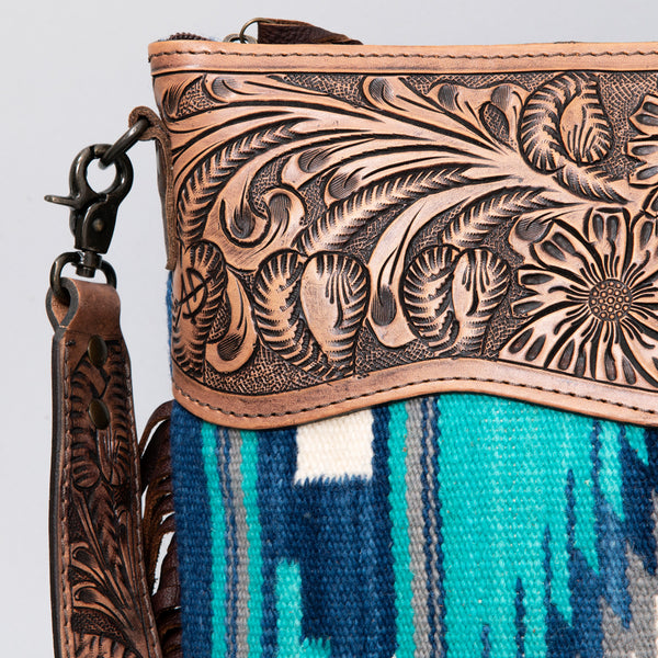 ADBG510 American Darling Hand Tooled Floral & Hand Woven Saddle Blanket Large Cross Body Bag