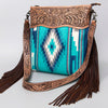 ADBG510 American Darling Hand Tooled Floral & Hand Woven Saddle Blanket Large Cross Body Bag