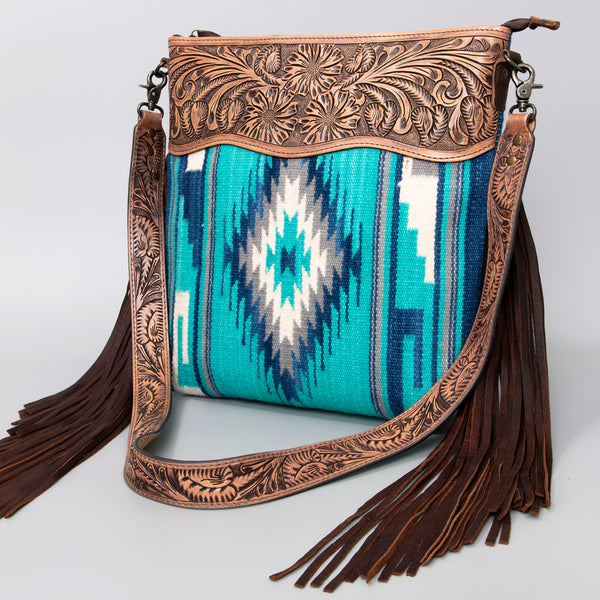 ADBG510 American Darling Hand Tooled Floral & Hand Woven Saddle Blanket Large Cross Body Bag