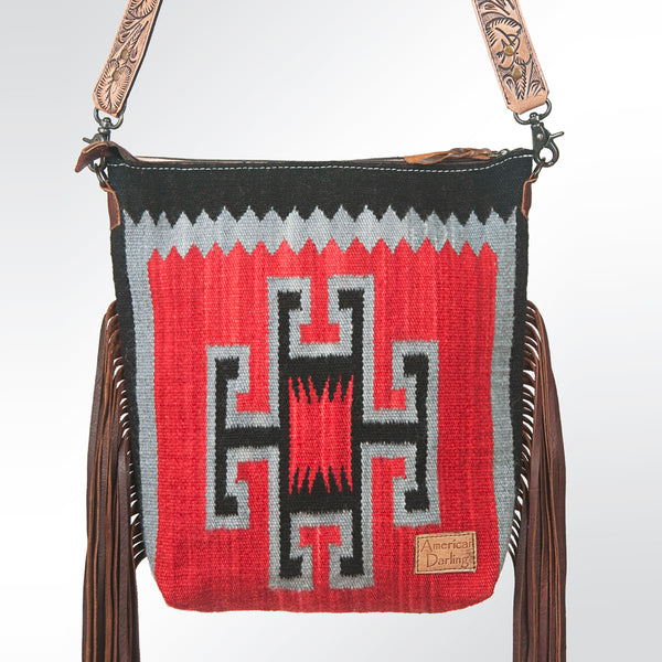 ADBG510 American Darling Hand Tooled Floral & Hand Woven Saddle Blanket Large Cross Body Bag