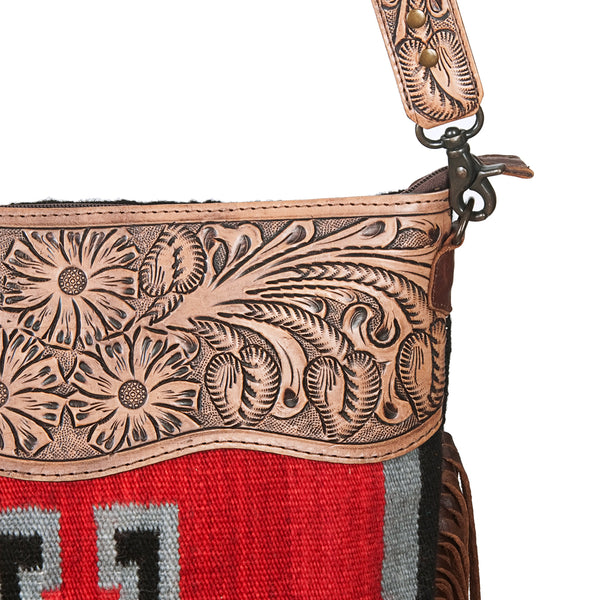 ADBG510 American Darling Hand Tooled Floral & Hand Woven Saddle Blanket Large Cross Body Bag