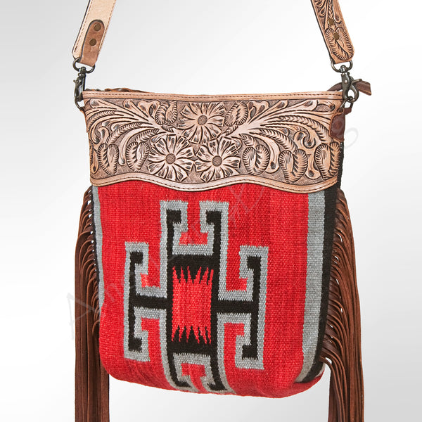 ADBG510 American Darling Hand Tooled Floral & Hand Woven Saddle Blanket Large Cross Body Bag