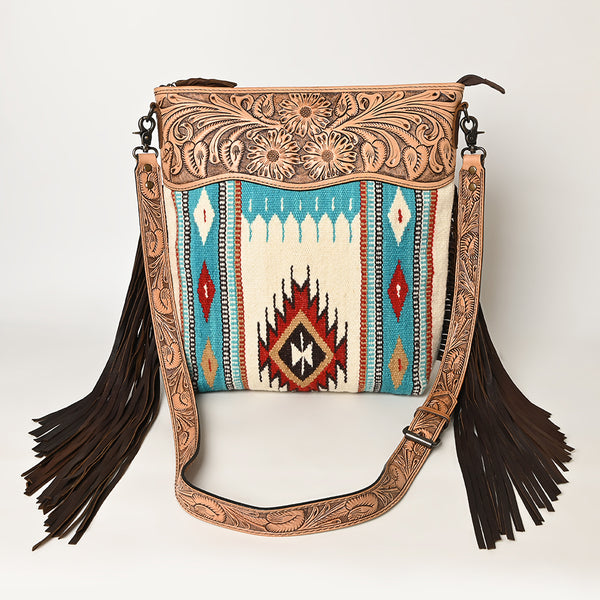 ADBG510 American Darling Hand Tooled Floral & Hand Woven Saddle Blanket Large Cross Body Bag