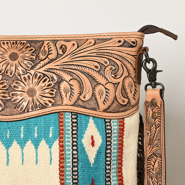 ADBG510 American Darling Hand Tooled Floral & Hand Woven Saddle Blanket Large Cross Body Bag