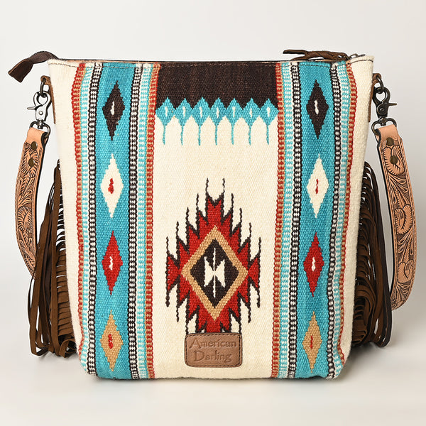 ADBG510 American Darling Hand Tooled Floral & Hand Woven Saddle Blanket Large Cross Body Bag