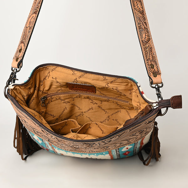 ADBG510 American Darling Hand Tooled Floral & Hand Woven Saddle Blanket Large Cross Body Bag