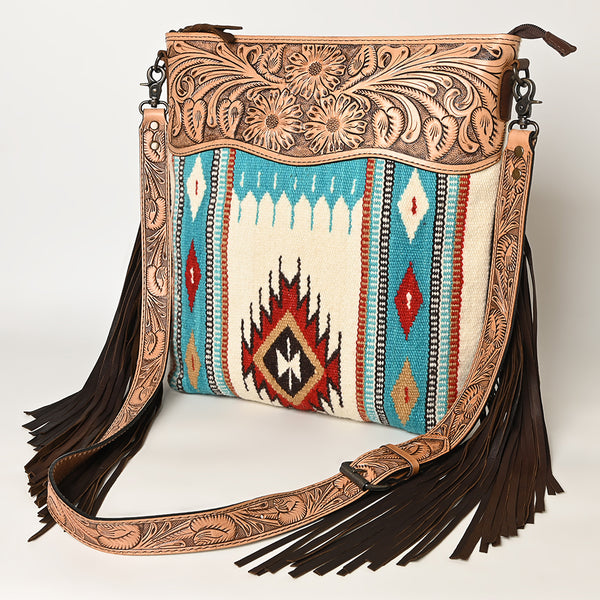 ADBG510 American Darling Hand Tooled Floral & Hand Woven Saddle Blanket Large Cross Body Bag