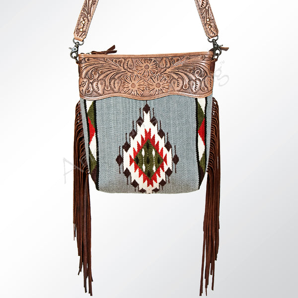 ADBG510 American Darling Hand Tooled Floral & Hand Woven Saddle Blanket Large Cross Body Bag