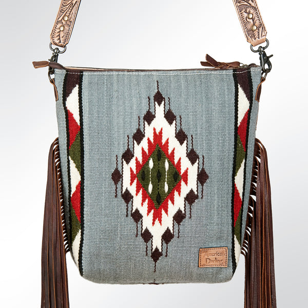 ADBG510 American Darling Hand Tooled Floral & Hand Woven Saddle Blanket Large Cross Body Bag
